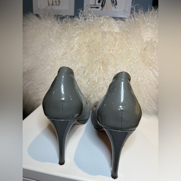 Cole Haan & Nike Grey Suede & Patent Leather Peep Toe Heels. - Picture 2 of 6